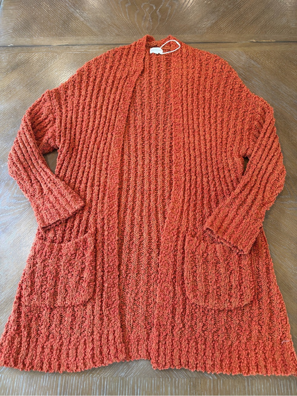 Open-Front Chunky Knit Cardigan in Rust Orange